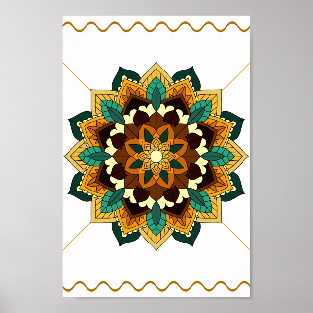 Póster Patrón Mandala 02 en amarillo y marrón (Frente)