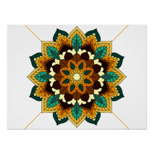 Póster Patrón Mandala 02 en amarillo y marrón