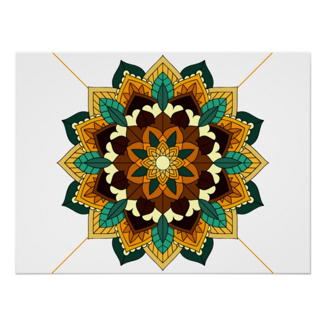 Póster Patrón Mandala 02 en amarillo y marrón (Anverso)