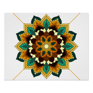 Póster Patrón Mandala 02 en amarillo y marrón