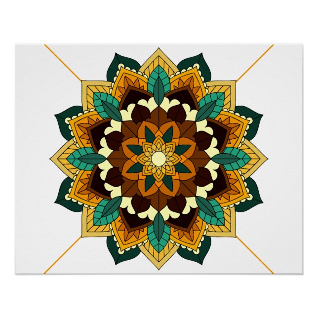 Póster Patrón Mandala 02 en amarillo y marrón (Anverso)