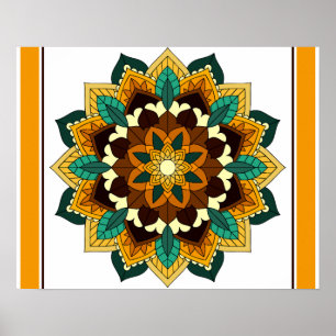 Póster Patrón Mandala 02 en amarillo y marrón