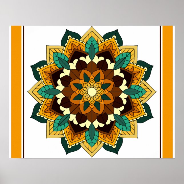 Póster Patrón Mandala 02 en amarillo y marrón (Frente)