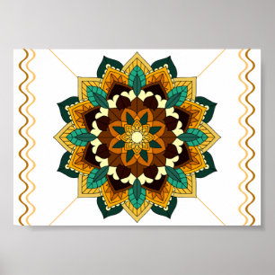 Póster Patrón Mandala 02 en amarillo y marrón