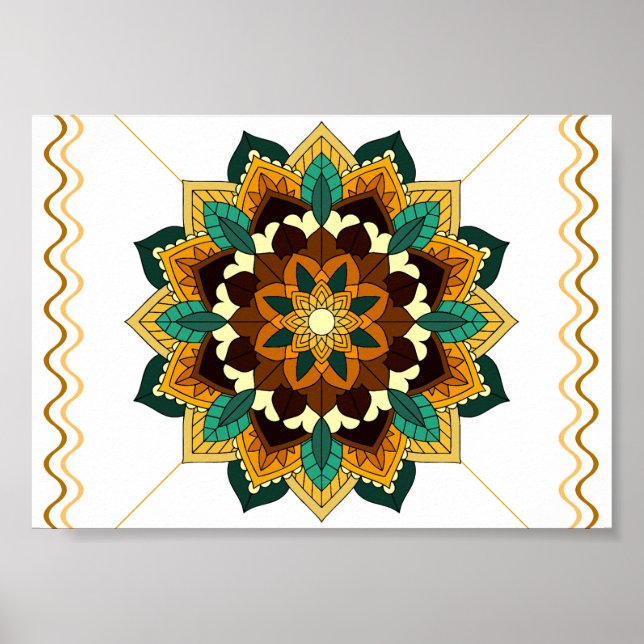 Póster Patrón Mandala 02 en amarillo y marrón (Frente)