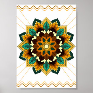 Póster Patrón Mandala 02 en amarillo y marrón
