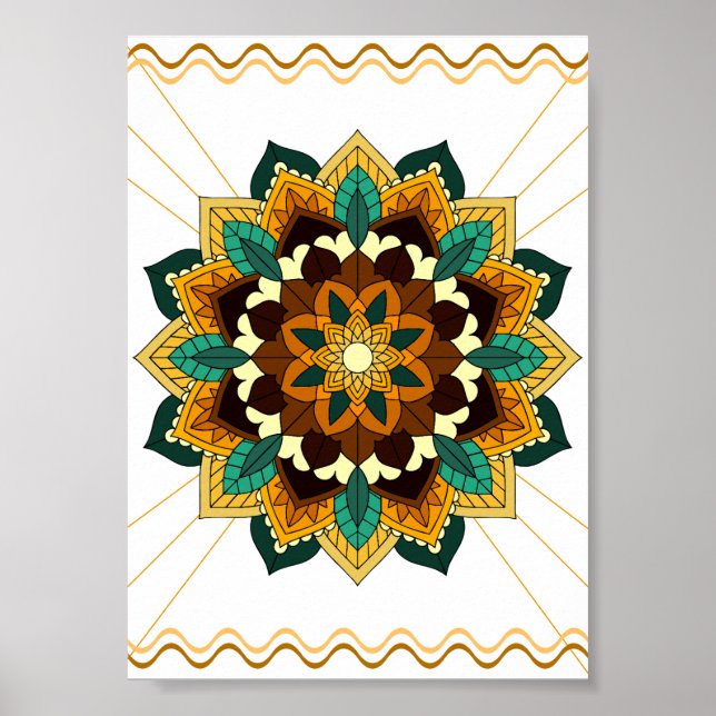 Póster Patrón Mandala 02 en amarillo y marrón (Frente)