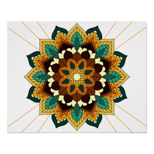 Póster Patrón Mandala 02 en amarillo y marrón (Anverso)