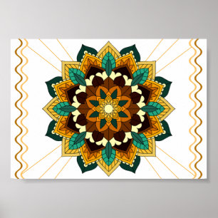 Póster Patrón Mandala 02 en amarillo y marrón