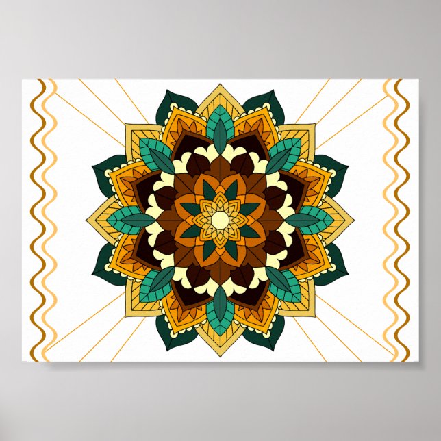 Póster Patrón Mandala 02 en amarillo y marrón (Frente)