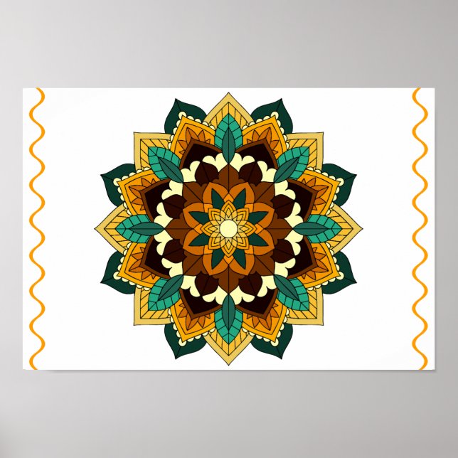 Póster Patrón Mandala 02 en amarillo y marrón (Frente)