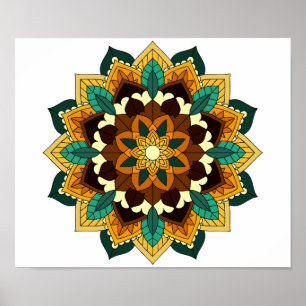 Póster Patrón Mandala 02 en amarillo y marrón