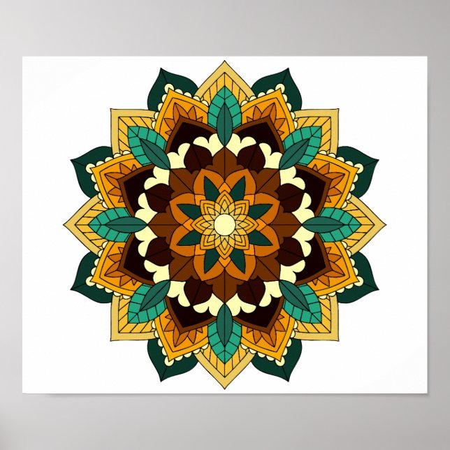Póster Patrón Mandala 02 en amarillo y marrón (Frente)