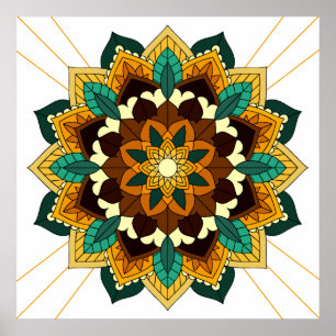 Póster Patrón Mandala 02 en amarillo y marrón