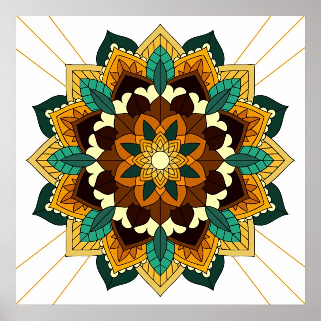 Póster Patrón Mandala 02 en amarillo y marrón (Frente)