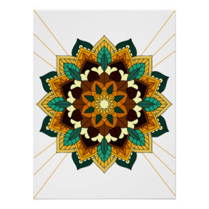 Póster Patrón Mandala 02 en amarillo y marrón