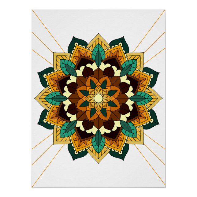 Póster Patrón Mandala 02 en amarillo y marrón (Anverso)