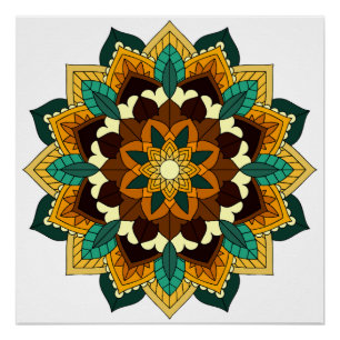 Póster Patrón Mandala 02 en amarillo y marrón