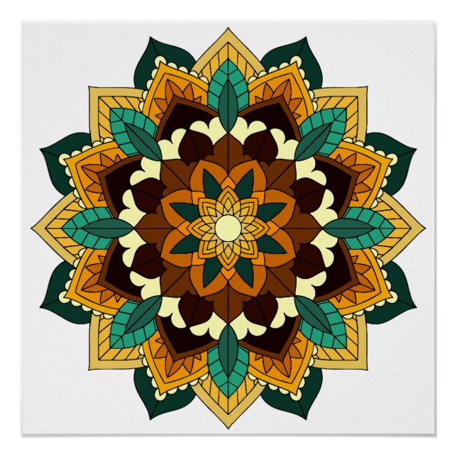 Póster Patrón Mandala 02 en amarillo y marrón (Anverso)
