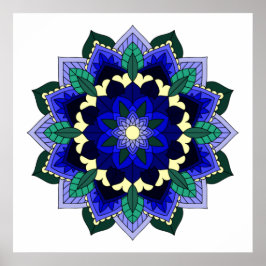 Póster Patrón Mandala 02 en azul oscuro
