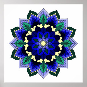 Póster Patrón Mandala 02 en azul oscuro