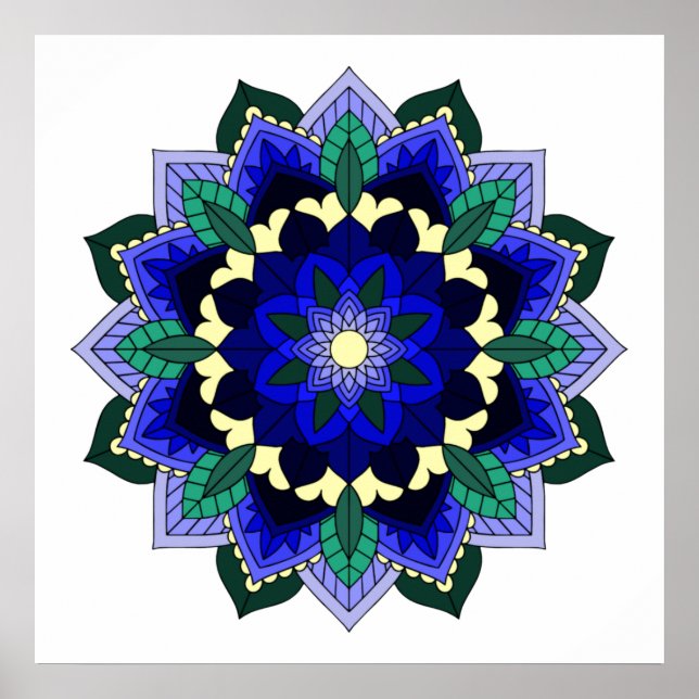Póster Patrón Mandala 02 en azul oscuro (Frente)