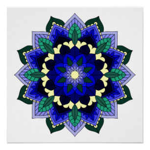 Póster Patrón Mandala 02 en azul oscuro