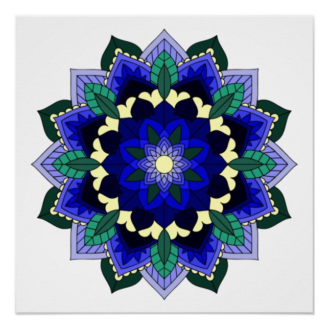 Póster Patrón Mandala 02 en azul oscuro (Anverso)