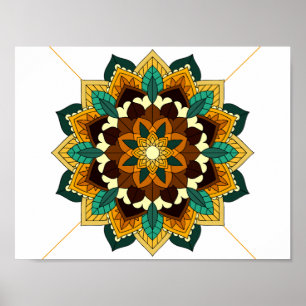 Póster Patrón Mandala 02 en Poster amarillo y bronceado