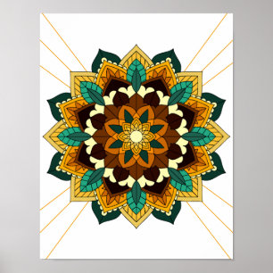 Póster Patrón Mandala 02 en Poster amarillo y bronceado