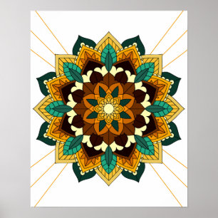 Póster Patrón Mandala 02 en Poster amarillo y bronceado