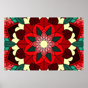 Póster Patrón Mandala 02 en Poster rojo