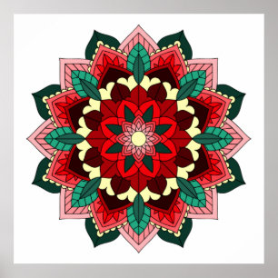 Póster Patrón Mandala 02 en rojo