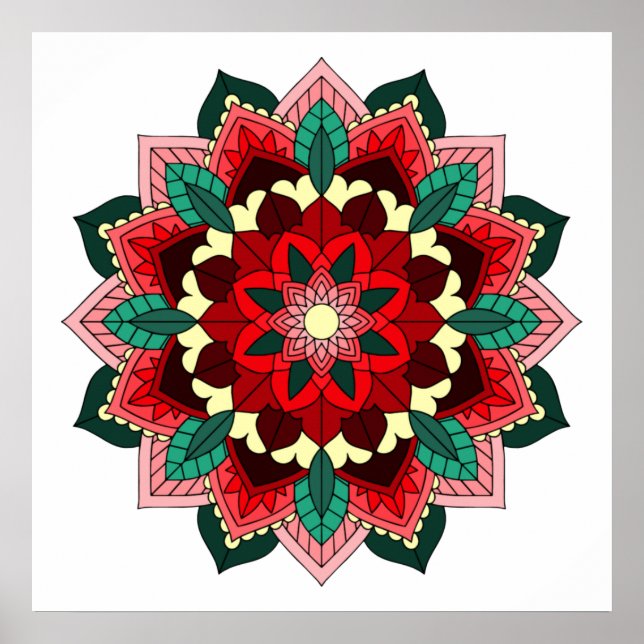 Póster Patrón Mandala 02 en rojo (Frente)