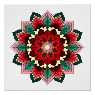 Póster Patrón Mandala 02 en rojo