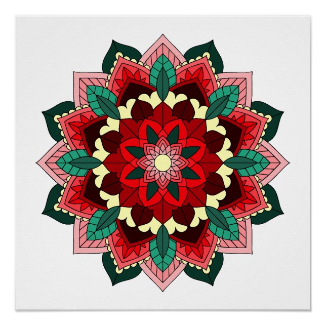 Póster Patrón Mandala 02 en rojo (Anverso)