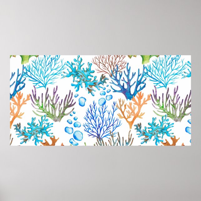 Póster Patrón marino acuático con corales. Und (Frente)