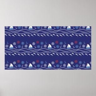 Póster Patrón marino sin costuras. Ilustracion de época.
