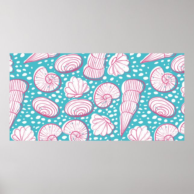 Póster Patrón marino sin foco con diferentes conchas. Vin (Frente)