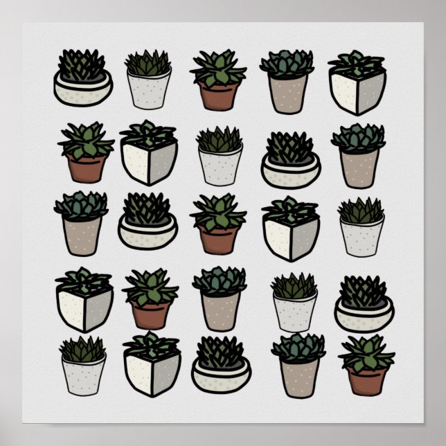 Póster Patrón mini succulento lindo (Frente)