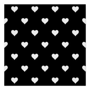 Póster Patrón minimalista de Corazón Blanco y Negro