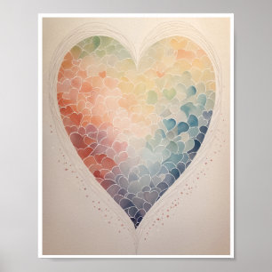 Póster Patrón minimalista de corazones interconectados Po