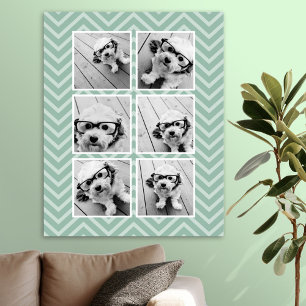 Póster Patrón Mint Chevron con Collage de fotos Trendy 6