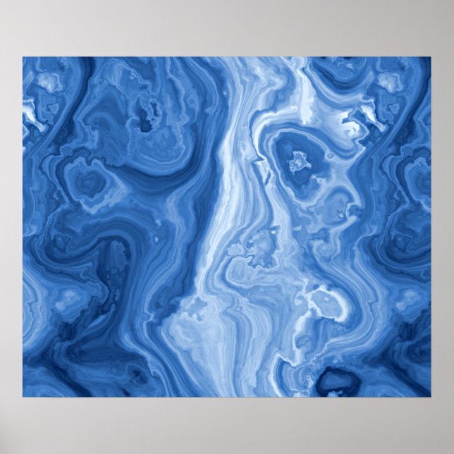 Póster Patrón moderno Azure Blue Malachite Marble Swirls (Frente)