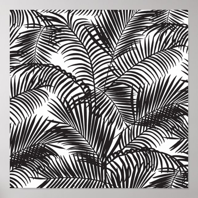 Póster Patrón moderno de palmeras tropicales negras (Frente)