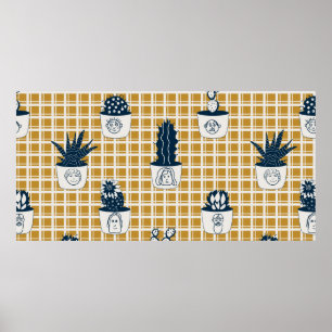 Póster Patrón moderno sin salida con cactus en maceta, fá