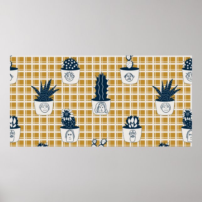 Póster Patrón moderno sin salida con cactus en maceta, fá (Frente)
