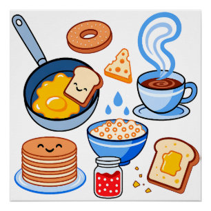 Póster Patrón mono de desayuno lindo – Comida Kawaii sin 