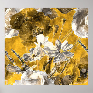 Póster Patrón Monocromo de acuarela floral