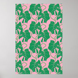 Póster Patrón monstera en rosa y verde